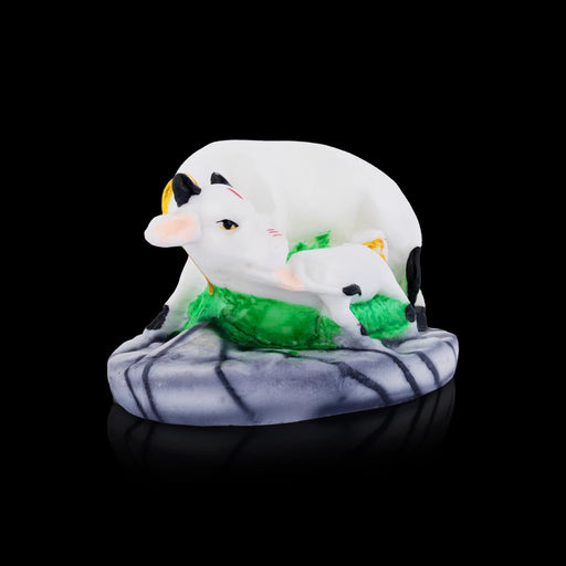 Cow and Calf Idol With Base - 3 x 4.75 Inches | Resin Idol / Kamdhenu Cow And Calf Statue for Home - Fibre Murties
