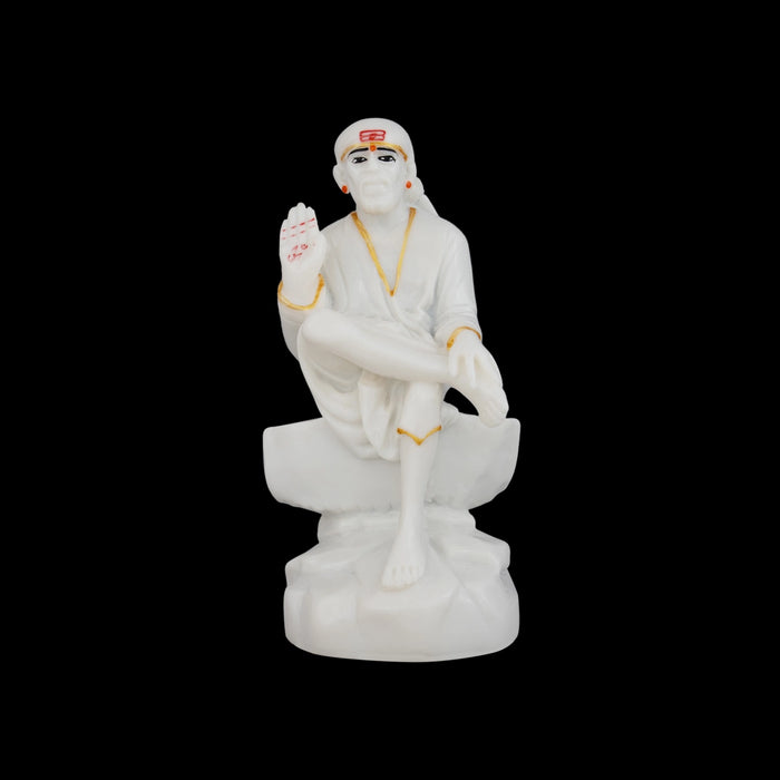 Saibaba Statue Sitting On Base - 5 x 2.5 Inches | Sai Baba Vigraham/ Saibaba Idol for Pooja - Fibre Murties