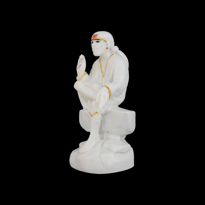 Saibaba Statue Sitting On Base - 5 x 2.5 Inches | Sai Baba Vigraham/ Saibaba Idol for Pooja - Fibre Murties