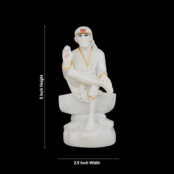 Saibaba Statue Sitting On Base - 5 x 2.5 Inches | Sai Baba Vigraham/ Saibaba Idol for Pooja - Fibre Murties