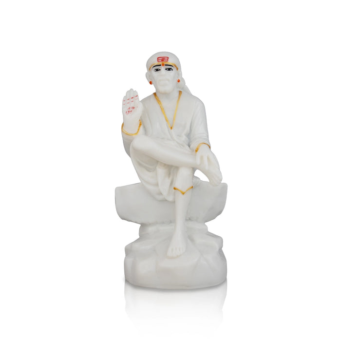 Saibaba Statue Sitting On Base - 5 x 2.5 Inches | Sai Baba Vigraham/ Saibaba Idol for Pooja - Fibre Murties