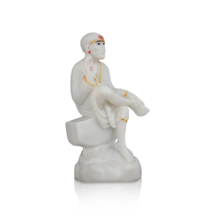 Saibaba Statue Sitting On Base - 5 x 2.5 Inches | Sai Baba Vigraham/ Saibaba Idol for Pooja - Fibre Murties