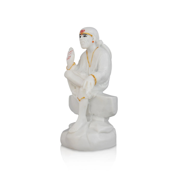 Saibaba Statue Sitting On Base - 5 x 2.5 Inches | Sai Baba Vigraham/ Saibaba Idol for Pooja - Fibre Murties
