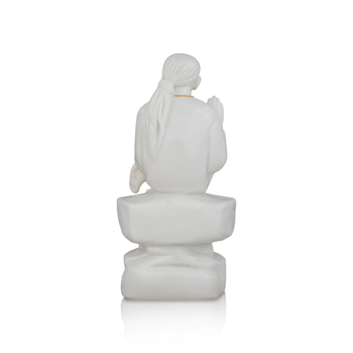 Saibaba Statue Sitting On Base - 5 x 2.5 Inches | Sai Baba Vigraham/ Saibaba Idol for Pooja - Fibre Murties