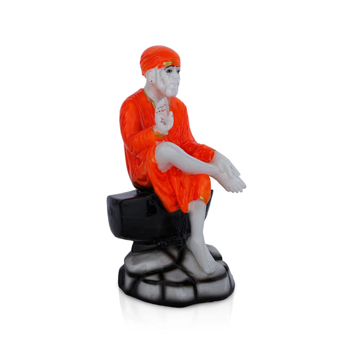 Saibaba Statue Sitting On Base - 5 x 2.5 Inches | Sai Baba Vigraham/ Saibaba Idol for Pooja - Fibre Murties