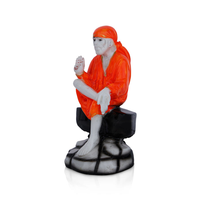 Saibaba Statue Sitting On Base - 5 x 2.5 Inches | Sai Baba Vigraham/ Saibaba Idol for Pooja - Fibre Murties