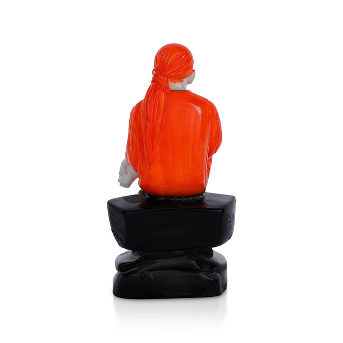 Saibaba Statue Sitting On Base - 5 x 2.5 Inches | Sai Baba Vigraham/ Saibaba Idol for Pooja - Fibre Murties