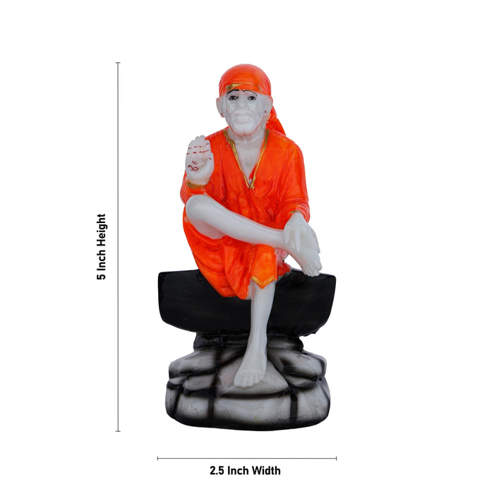 Saibaba Statue Sitting On Base - 5 x 2.5 Inches | Sai Baba Vigraham/ Saibaba Idol for Pooja - Fibre Murties