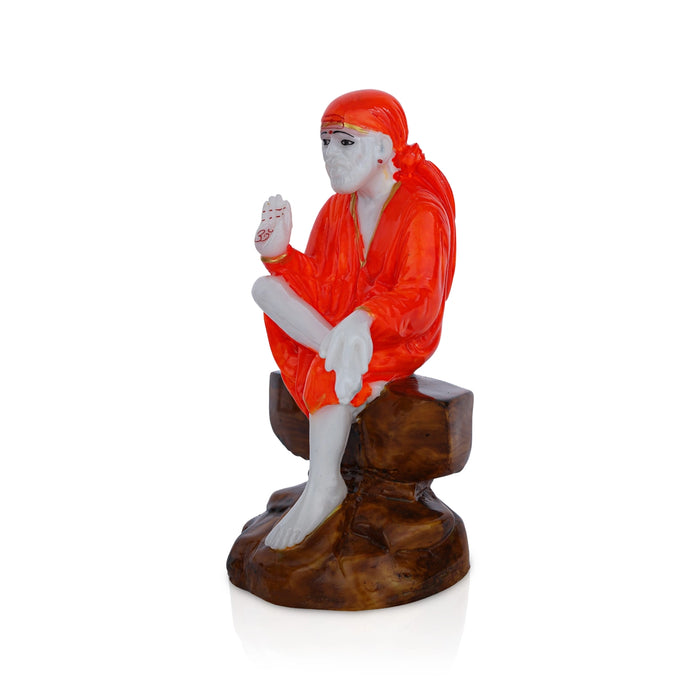 Saibaba Statue Sitting On Base - 5 x 2.5 Inches | Sai Baba Vigraham/ Saibaba Idol for Pooja - Fibre Murties