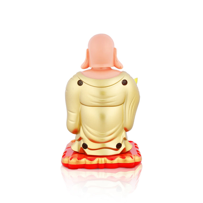 Solar Powered Laughing Buddha Statue With Waving Fan - 4 x 2.5 inches | Happy Man Idol/ Buddha Decor - Fibre Murties