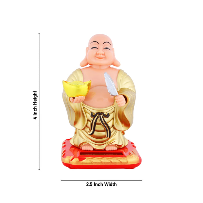 Solar Powered Laughing Buddha Statue With Waving Fan - 4 x 2.5 inches | Happy Man Idol/ Buddha Decor - Fibre Murties