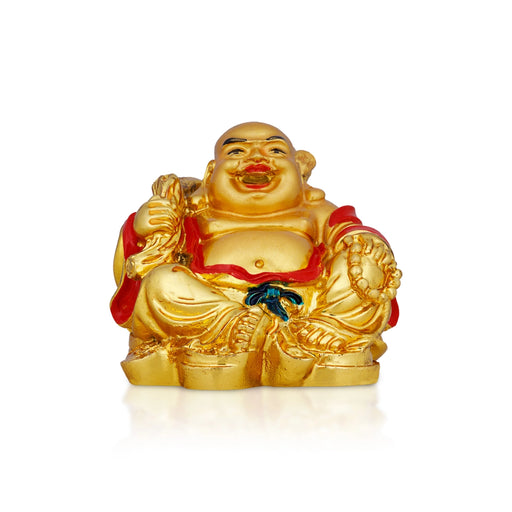 Laughing Buddha Statue- 2 X 2 Inches | Gold Polish Happy Man Idol/ Resin Buddha Murti For Good Luck,Prosperity - Fibre Murties