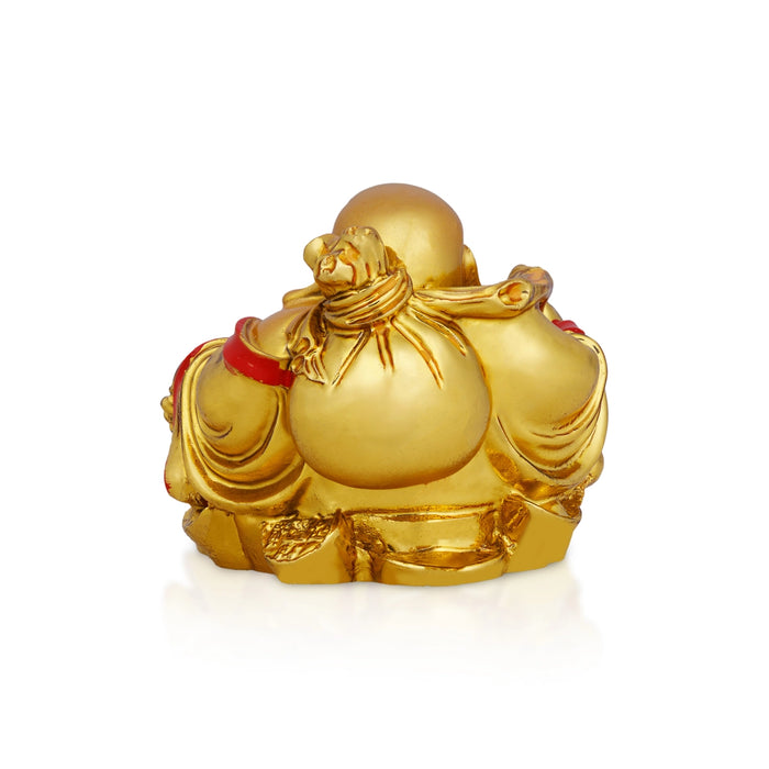 Laughing Buddha Statue- 2 X 2 Inches | Gold Polish Happy Man Idol/ Resin Buddha Murti For Good Luck,Prosperity - Fibre Murties