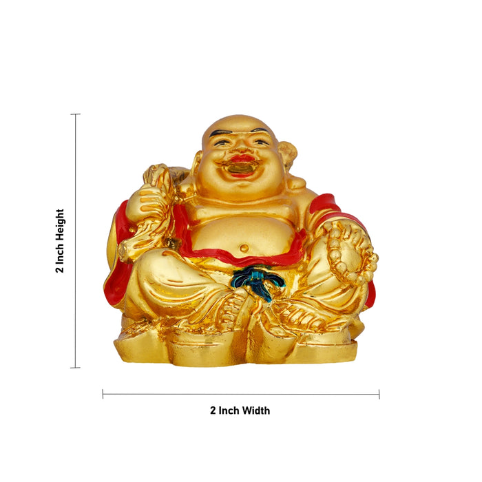 Laughing Buddha Statue- 2 X 2 Inches | Gold Polish Happy Man Idol/ Resin Buddha Murti For Good Luck,Prosperity - Fibre Murties