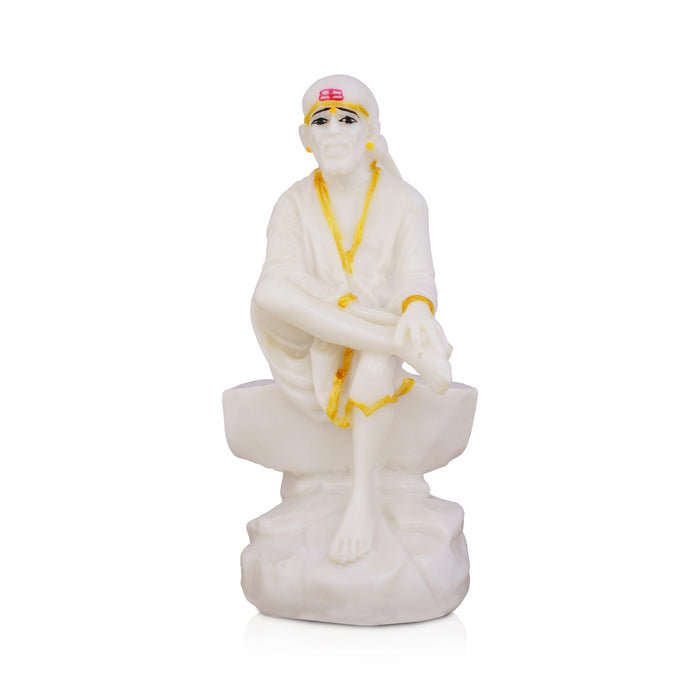 Saibaba Statue Sitting On Base - 6 x 3 Inches | Marble Murti/ Saibaba Idol/ Sai Baba Vigraham for Worship - Fibre Murties