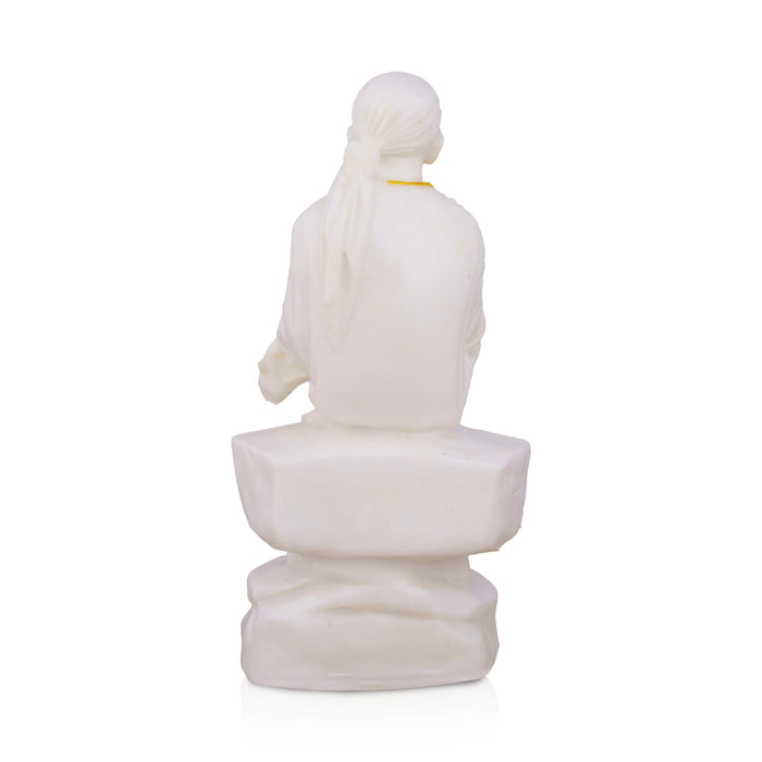Saibaba Statue Sitting On Base - 6 x 3 Inches | Marble Murti/ Saibaba Idol/ Sai Baba Vigraham for Worship - Fibre Murties