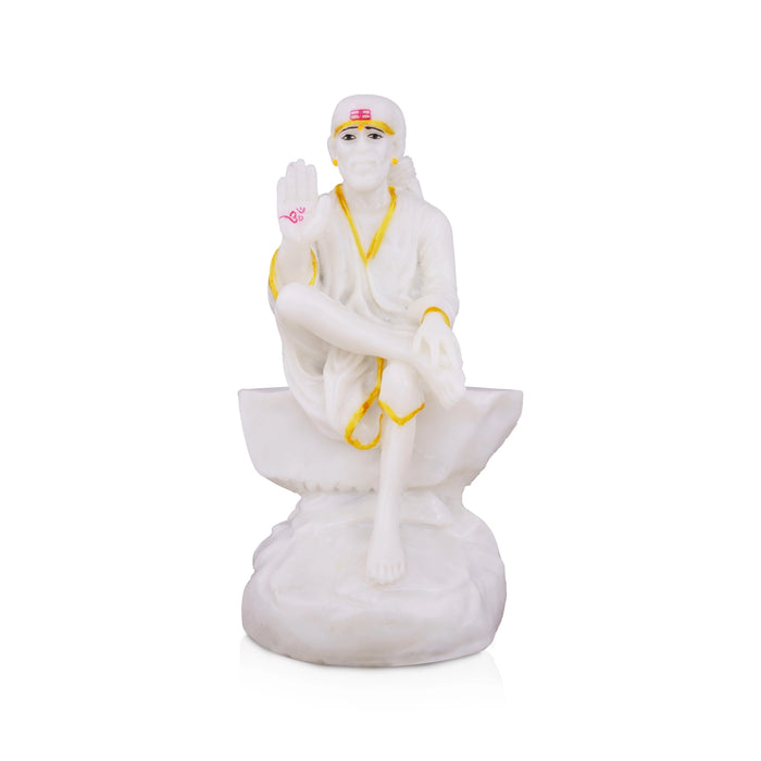 Saibaba Statue Sitting On Base - 6 x 3 Inches | Marble Murti/ Saibaba Idol/ Sai Baba Vigraham for Worship - Fibre Murties