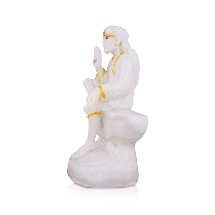 Saibaba Statue Sitting On Base - 6 x 3 Inches | Marble Murti/ Saibaba Idol/ Sai Baba Vigraham for Worship - Fibre Murties