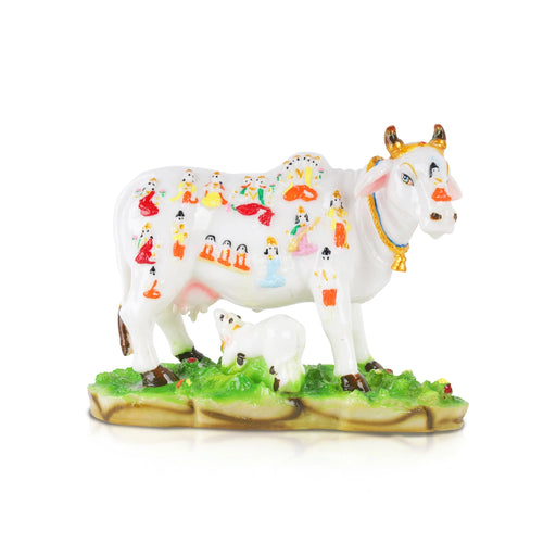 Kamadhenu Statue - 7 Inches | Resin Kamadhenu Cow Statue/ Komatha Statue for Home Decor - Table Stand Accessories