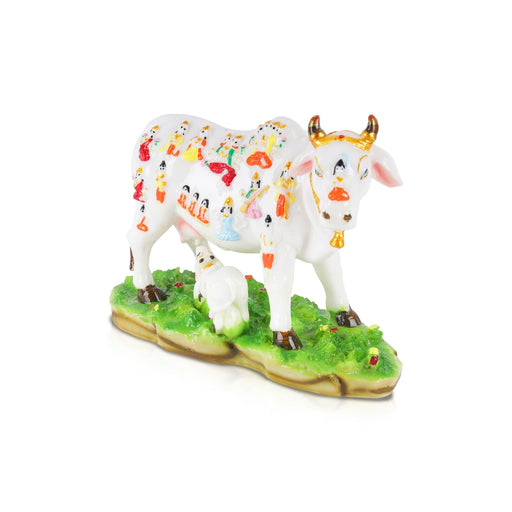 Kamadhenu Statue - 7 Inches | Resin Kamadhenu Cow Statue/ Komatha Statue for Home Decor - Table Stand Accessories