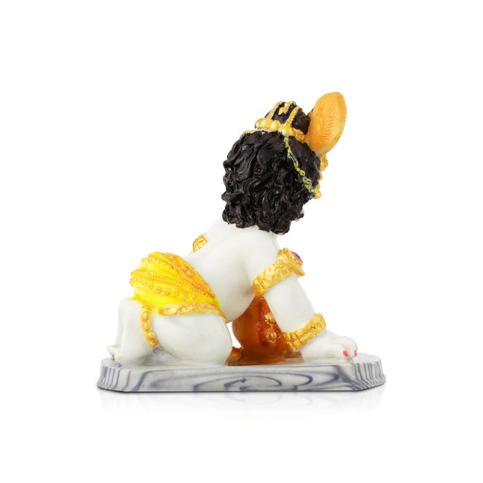 Butter Krishna Idol - 7 x 7.5 Inches | Marble Dust Vennai Kannan/ Krishna Idol with Butter for Pooja