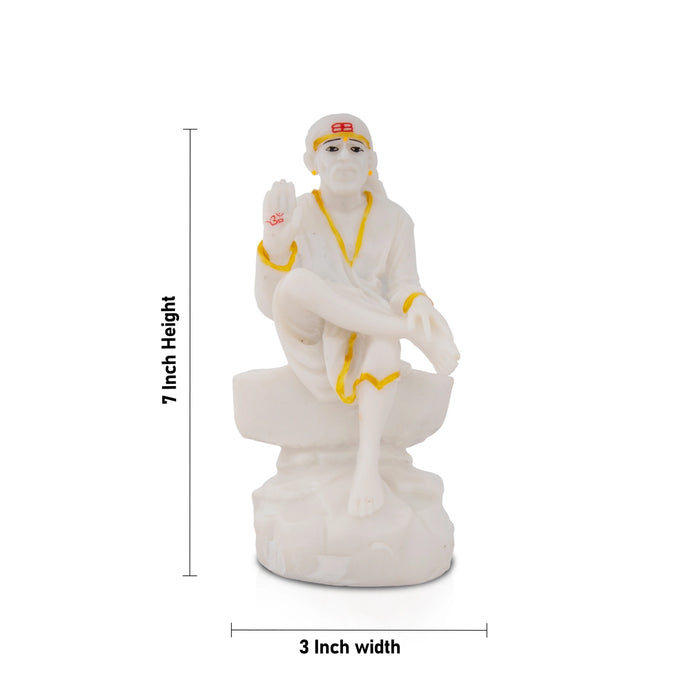 Saibaba Statue - 7 x 3 Inches | Saibaba Idol/ Sai Baba Murti for Pooja/ Assorted Colours & Design - Fibre Murties