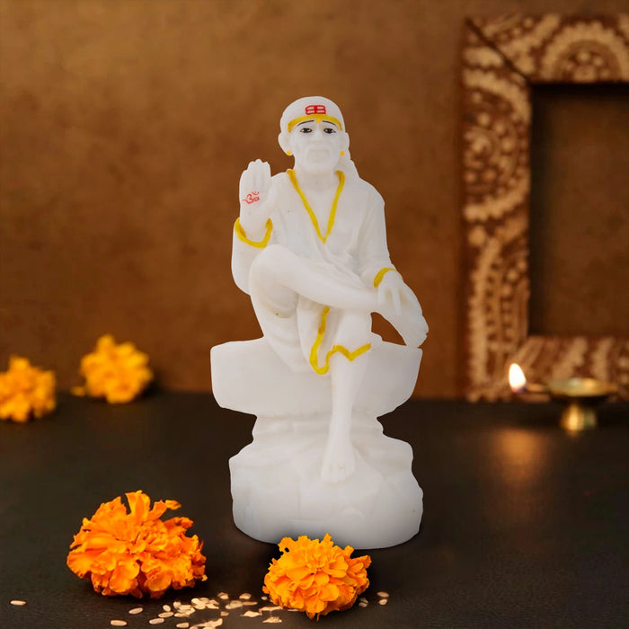 Saibaba Statue - 7 x 3 Inches | Saibaba Idol/ Sai Baba Murti for Pooja/ Assorted Colours & Design - Fibre Murties