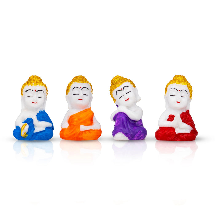 Baby Buddha Statue Set - 2 x 1 Inches | 4 Pcs/ Marble Dust Murti/ Sitting Buddha Murti for Home - Fibre Murties