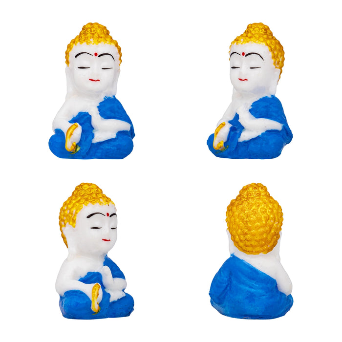 Baby Buddha Statue Set - 2 x 1 Inches | 4 Pcs/ Marble Dust Murti/ Sitting Buddha Murti for Home - Fibre Murties