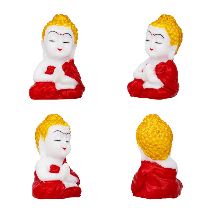 Baby Buddha Statue Set - 2 x 1 Inches | 4 Pcs/ Marble Dust Murti/ Sitting Buddha Murti for Home - Fibre Murties