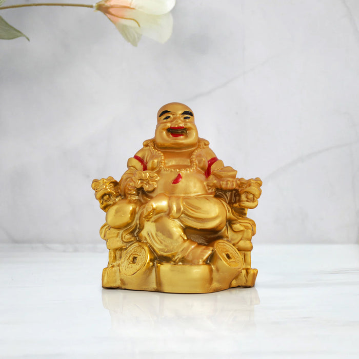 Happy Man  - 3.5 x 3  Inches |  Gold Polish Happy Man Idol for Home Décor - Table Stand Accessories