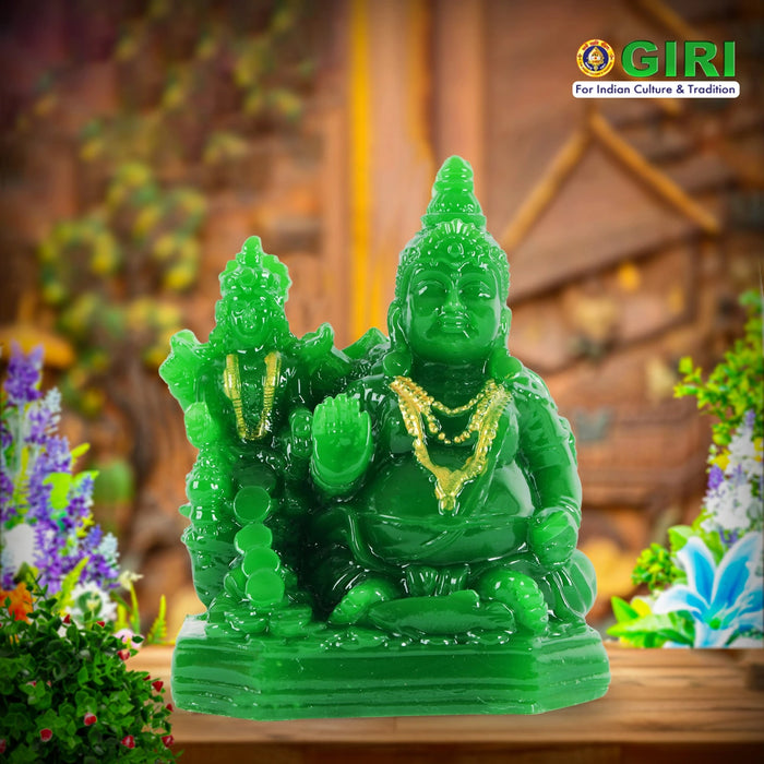 Laxmi Kuber Statue - 4 x 3 Inches Green | Resin Lakshmi Kuber Idol/ Laxmi Kuber Idol for Pooja - Fibre Murties