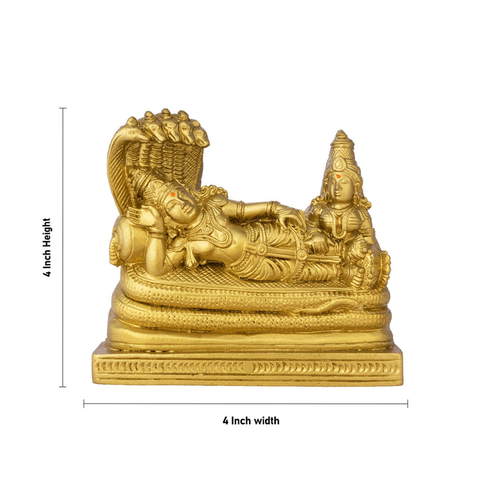 Sri Ranganathar Statue With Sheshnag - 4 x 4 Inches | Resin Golden Idol/ Ranganathaswamy Idol for Pooja