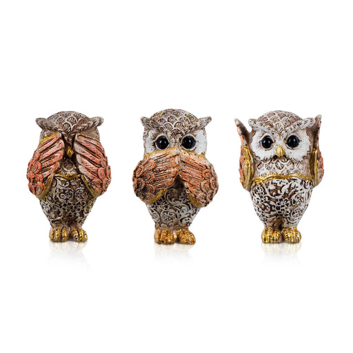 Owl Statue - 3 x 1.75 Inches | 3 pcs/ Owl Figurines/ Owl Sculpture for Home - Table Stand Accessories