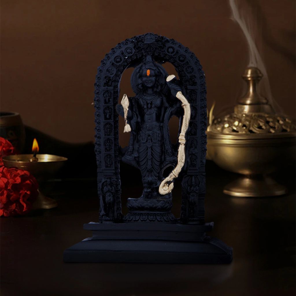 Ayodhya Rama Idol - 4.5 x 3 Inches | Poly Resin Statue/ Black Ayodhya Ramar Statue for Pooja