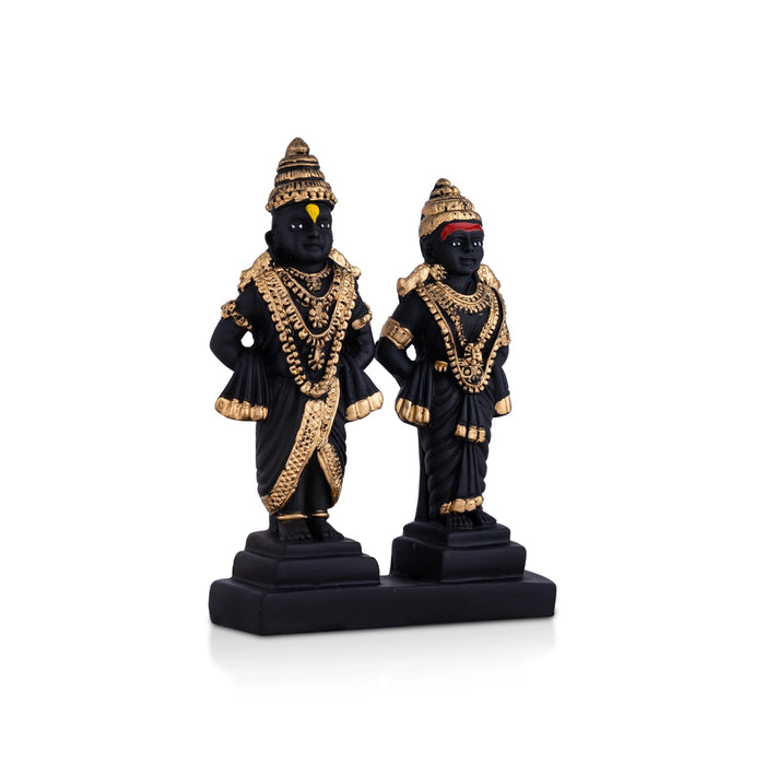 Vitthal Rukmini Murti With Base - 5 x 3.5 Inches | Resin Statue/ Black Colour Vitthal Rakhumai Murti for Pooja - Fibre Murties