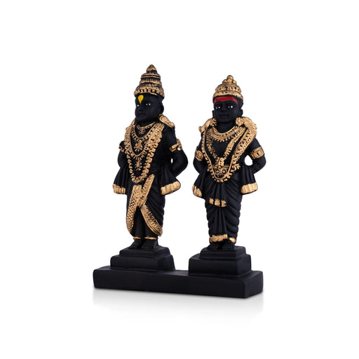 Vitthal Rukmini Murti With Base - 5 x 3.5 Inches | Resin Statue/ Black Colour Vitthal Rakhumai Murti for Pooja - Fibre Murties