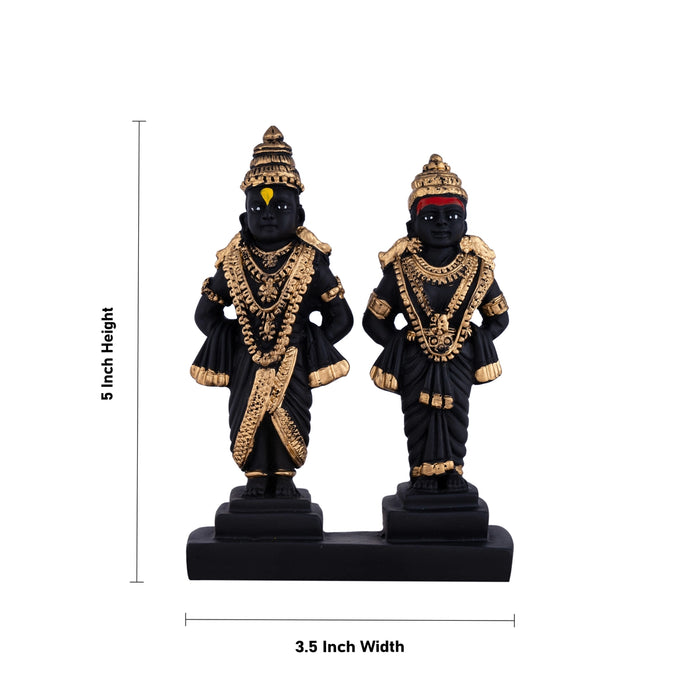 Vitthal Rukmini Murti With Base - 5 x 3.5 Inches | Resin Statue/ Black Colour Vitthal Rakhumai Murti for Pooja - Fibre Murties