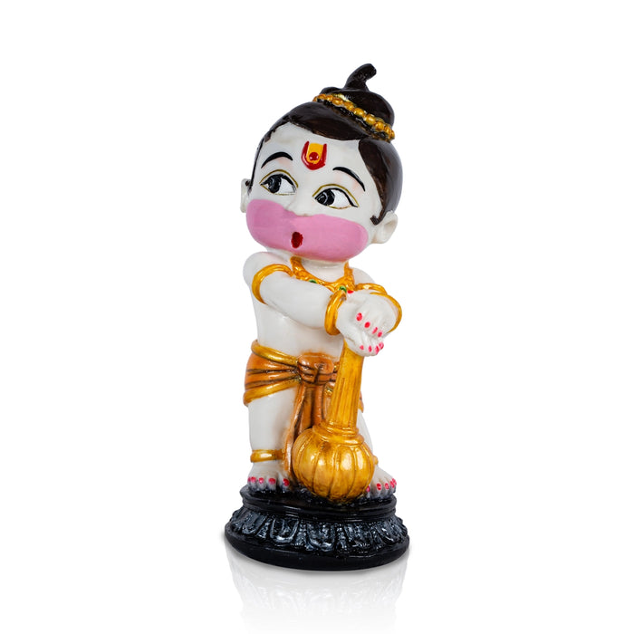Baby Anjaneya Statue Standing On Base - 9 X 3.5 Inches | Resin Hanuman Statue/ Hanuman Ji Murti For Pooja - Fibre Murties