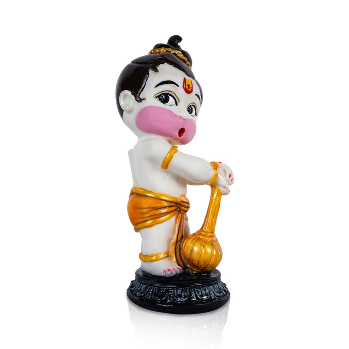 Baby Anjaneya Statue Standing On Base - 9 X 3.5 Inches | Resin Hanuman Statue/ Hanuman Ji Murti For Pooja - Fibre Murties