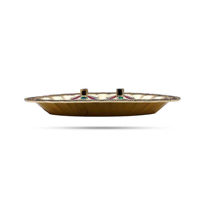 Kumkum Bharani With Plate - 0.75 X 6 Inches | Decorated Sindoor Pot/ Kumkum Box/ Kumkum Pot For Pooja - Sindoor Box