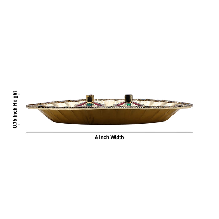 Kumkum Bharani With Plate - 0.75 X 6 Inches | Decorated Sindoor Pot/ Kumkum Box/ Kumkum Pot For Pooja - Sindoor Box