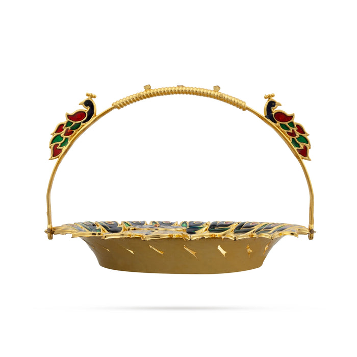 Decorative Kumkum Box With Plate - 0.75 x 6 Inches | Peacock Design Kumkum Bharani/ Sindoor Pot for Home - Sindoor Box