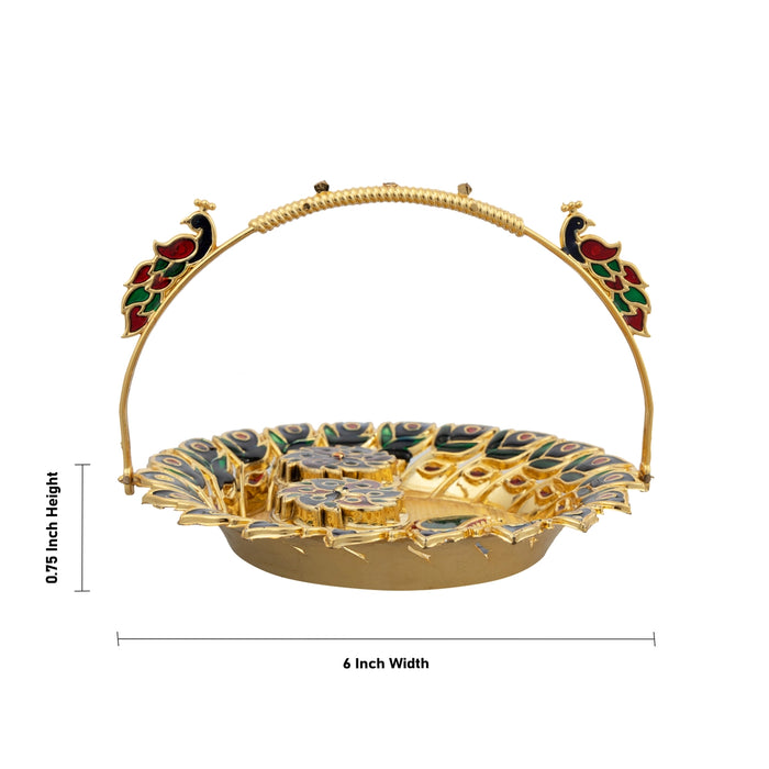 Decorative Kumkum Box With Plate - 0.75 x 6 Inches | Peacock Design Kumkum Bharani/ Sindoor Pot for Home - Sindoor Box