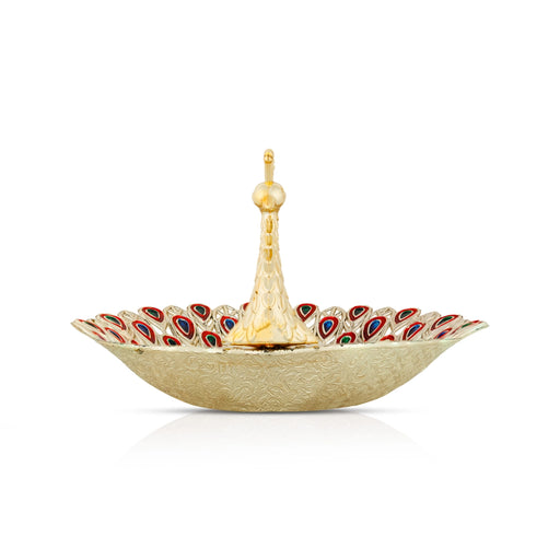 Peacock Design Plate - 8 x 7 Inches | Decorative Plate/ Decorative Tray for Home - Pooja Plate & Tray