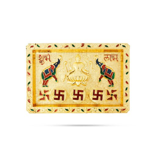 Decorative Plate With Kumkum Box - 6 x 9 Inches | Fancy Tray With Kumkum Bharani for Pooja Decor - Sindoor Box