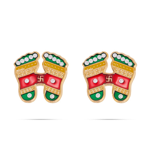 Padham Sticker Pair - 1.75 X 1.75 Inches | Stone & Swastik Design Paduka/ Padam For Pooja & Home - Pooja Box & Paduka