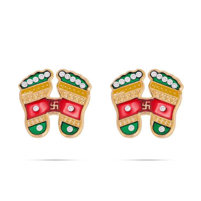 Padham Sticker Pair - 1.75 X 1.75 Inches | Stone & Swastik Design Paduka/ Padam For Pooja & Home - Pooja Box & Paduka