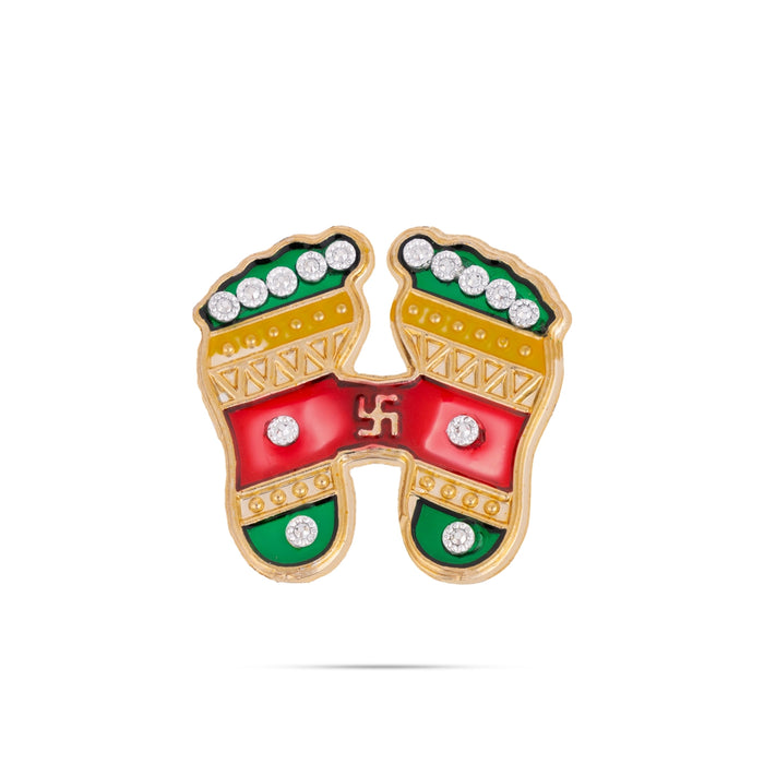 Padham Sticker Pair - 1.75 X 1.75 Inches | Stone & Swastik Design Paduka/ Padam For Pooja & Home - Pooja Box & Paduka