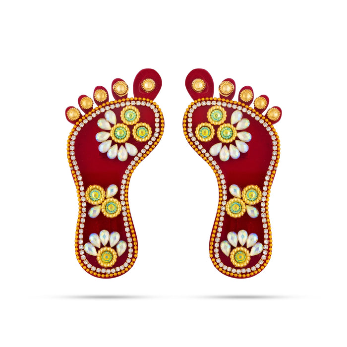 Stone Padham Pair - 3.5 x 2 Inches | Multicolour Stone Paduka/ Decorative Leg for Deity Decor